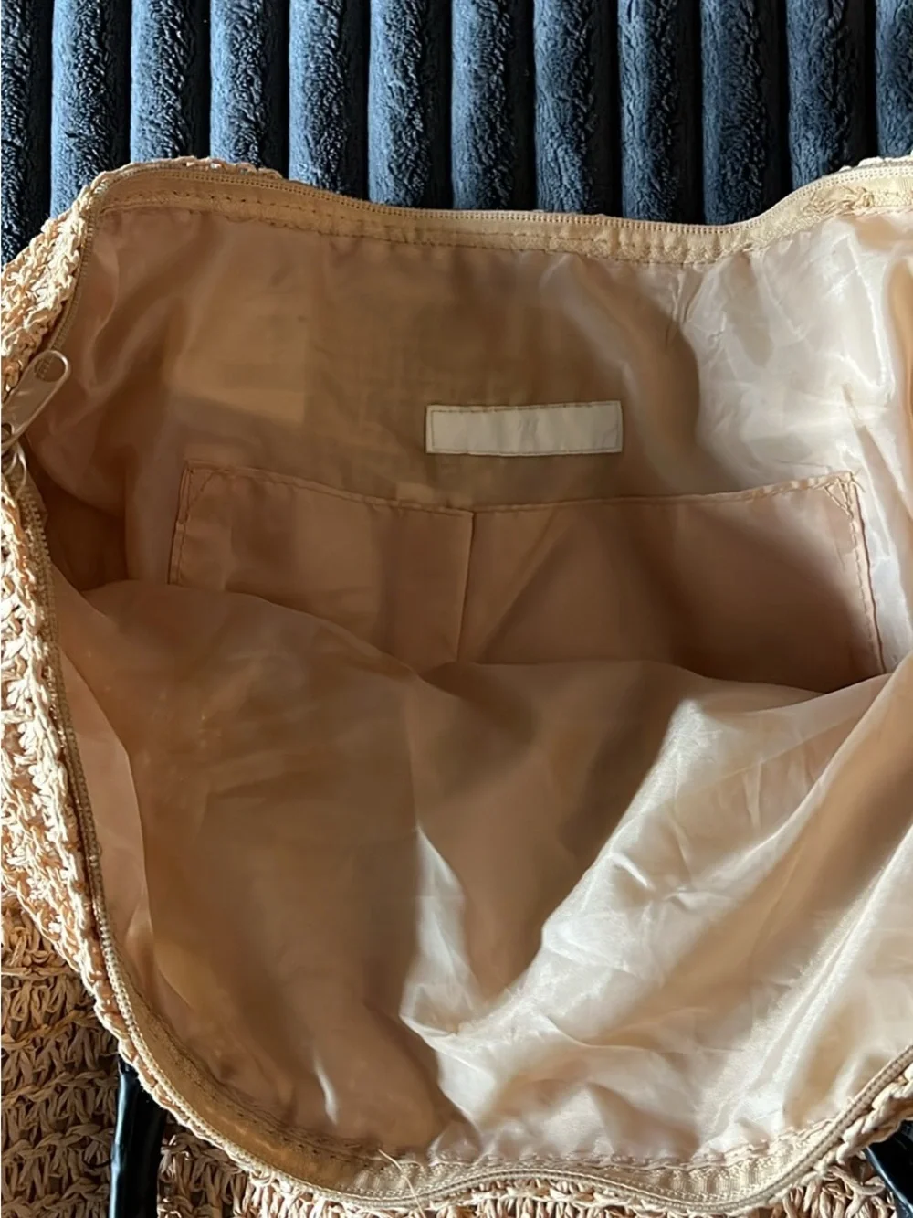 H&M Natural Woven Hobo with Black Handles